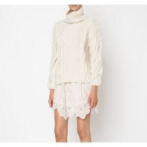 Ulla Johnson L Ivory Bruna Cable Knit Turtleneck Sweater